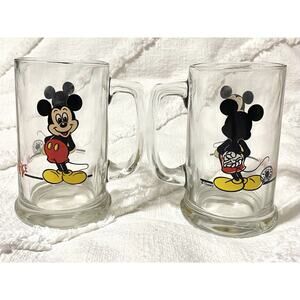 Vintage Euro-Disney Mickey Mouse Mug/Glass Pair Of 2 Steins